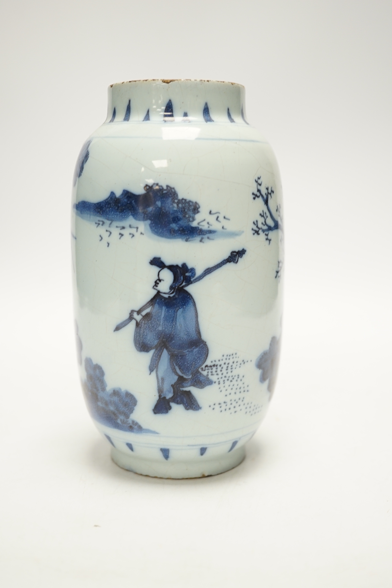 A delftware jar, late 17th century, possibly Brislington, 17cm high